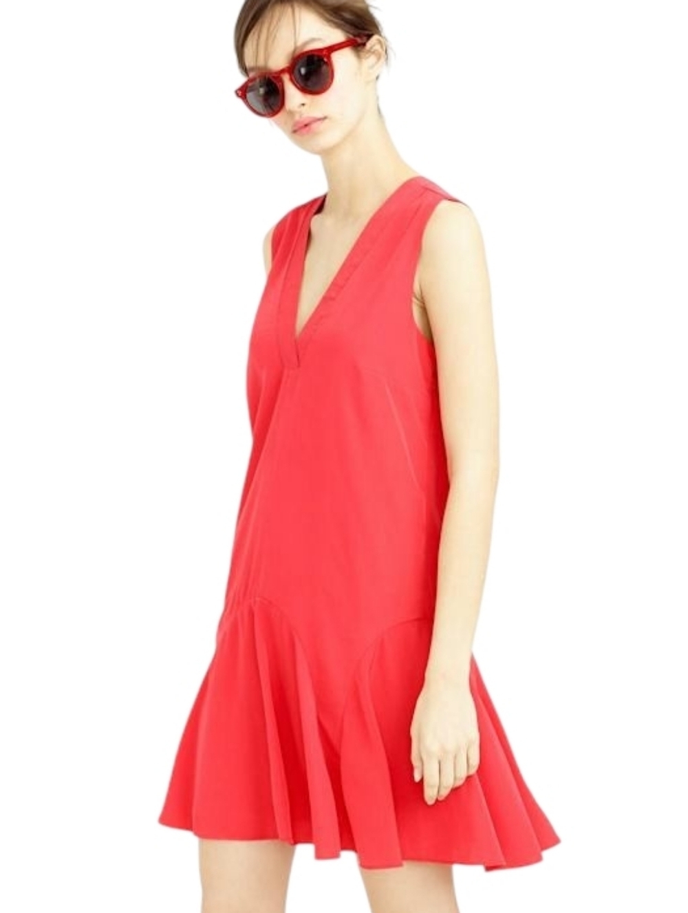 J Crew Babydoll Flounce Dress Women Small Red Drop Waist Sleeveless